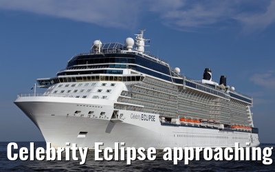 Celebrity Eclipse approaching port of Warnemuende, 22. July 2014