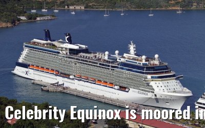 Celebrity Equinox is moored in the port of Charlotte Amalie, 08. February 2010