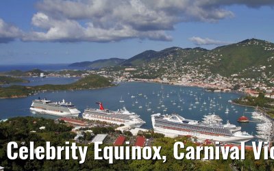 Celebrity Equinox, Carnival Victory, Grand Princess moored in the port of Charlotte Amalie, 08. February 2010