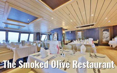 The Smoked Olive Restaurant Celestyal Journey evening set-up