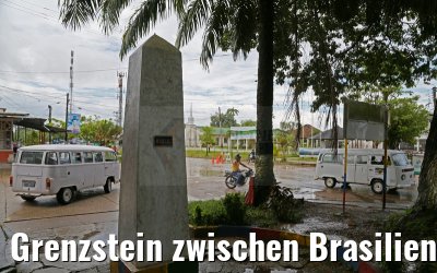 Grenzstein zwischen Brasilien und Kolumbien in Leticia am Amazonas 09.01.2015