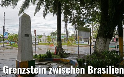 Grenzstein zwischen Brasilien und Kolumbien in Leticia am Amazonas 09.01.2015