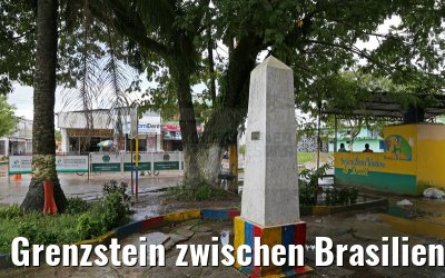 Grenzstein zwischen Brasilien und Kolumbien in Leticia am Amazonas 09.01.2015