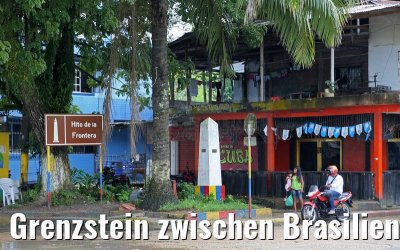 Grenzstein zwischen Brasilien und Kolumbien in Leticia am Amazonas 09.01.2015