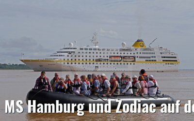 MS Hamburg und Zodiac auf dem Amazonas am Lago Uara 11.01.2015