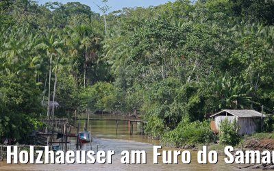 Holzhaeuser am Furo do Samauma im Amazonas Delta 17.01.2015