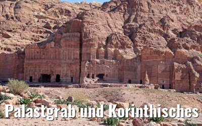 Palastgrab und Korinthisches Grab in der Felsenstadt Petra in Jordanien