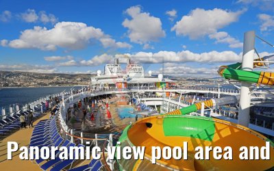 Panoramic view pool area and waterslides Symphony of the Seas