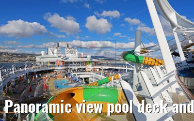 Panoramic view pool deck and waterslides Symphony of the Seas