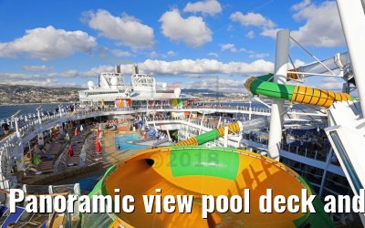 Panoramic view pool deck and waterslides Symphony of the Seas