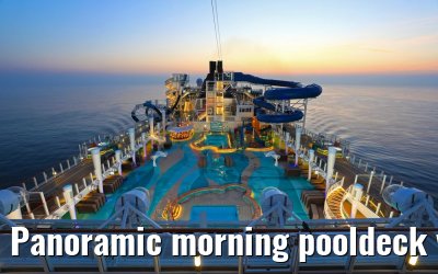 Panoramic morning pooldeck view Norwegian Bliss