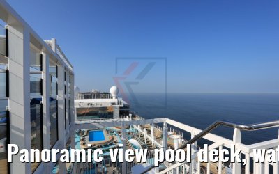 Panoramic view pool deck, waterslides and sun decks Norwegian Bliss