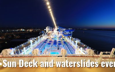 Sun Deck and waterslides evening view Norwegian Encore