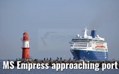 MS Empress approaching port of Warnemuende 02. August 2015