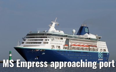 MS Empress approaching port of Warnemuende 02. August 2015