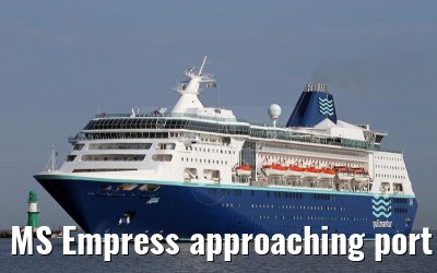 MS Empress approaching port of Warnemuende 02. August 2015