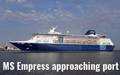 MS Empress approaching port of Warnemuende 02. August 2015