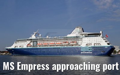 MS Empress approaching port of Warnemuende 02. August 2015