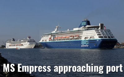 MS Empress approaching port of Warnemuende 02. August 2015