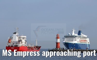 MS Empress approaching port of Warnemuende 02. August 2015