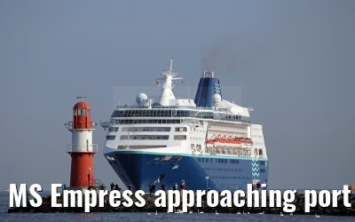 MS Empress approaching port of Warnemuende 02. August 2015