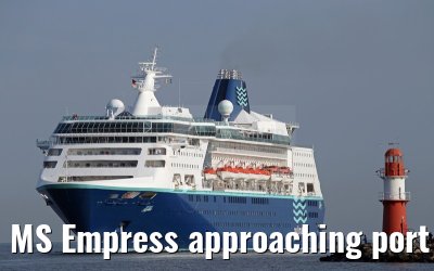 MS Empress approaching port of Warnemuende 02. August 2015