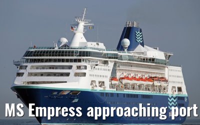 MS Empress approaching port of Warnemuende 02. August 2015