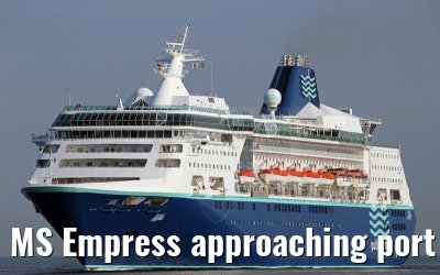 MS Empress approaching port of Warnemuende 02. August 2015