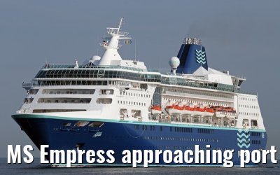 MS Empress approaching port of Warnemuende 02. August 2015