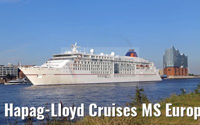Hapag-Lloyd Cruises MS Europa 2 departing Hamburg, with Elbphilharmonie, 24.08.2016