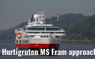 Hurtigruten MS Fram approaching port of Hamburg, 04. October 2013 