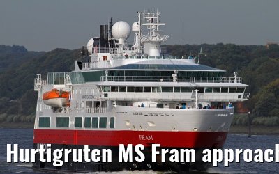 Hurtigruten MS Fram approaching port of Hamburg, 04. October 2013 