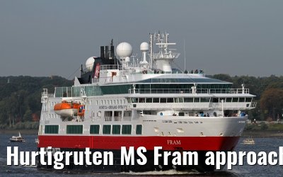 Hurtigruten MS Fram approaching port of Hamburg, 04. October 2013 