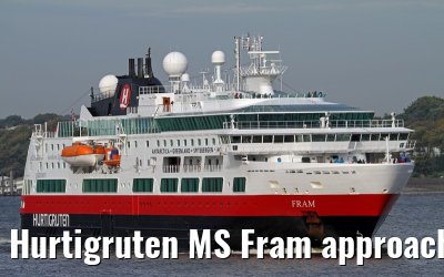 Hurtigruten MS Fram approaching port of Hamburg, 04. October 2013 