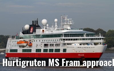 Hurtigruten MS Fram approaching port of Hamburg, 04. October 2013 