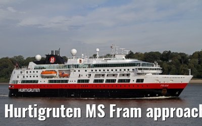 Hurtigruten MS Fram approaching port of Hamburg, 04. October 2013 