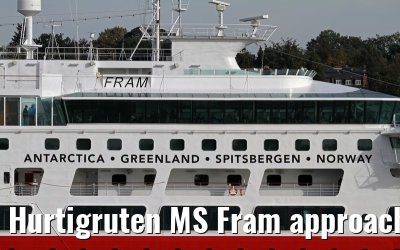 Hurtigruten MS Fram approaching port of Hamburg, 04. October 2013 
