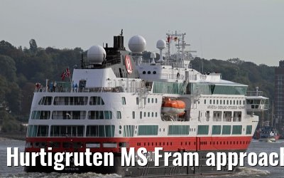 Hurtigruten MS Fram approaching port of Hamburg, 04. October 2013 