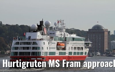 Hurtigruten MS Fram approaching port of Hamburg, 04. October 2013 