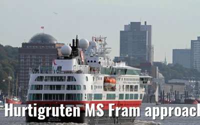 Hurtigruten MS Fram approaching port of Hamburg, 04. October 2013 