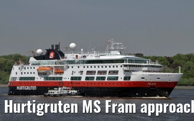 Hurtigruten MS Fram approaching port of Hamburg 07.05.2011