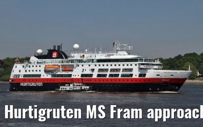 Hurtigruten MS Fram approaching port of Hamburg 07.05.2011