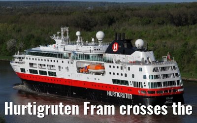 Hurtigruten Fram crosses the Kiel Canal on 12.05.2013