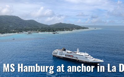 MS Hamburg at anchor in La Digue, Seychelles 24.02.2026