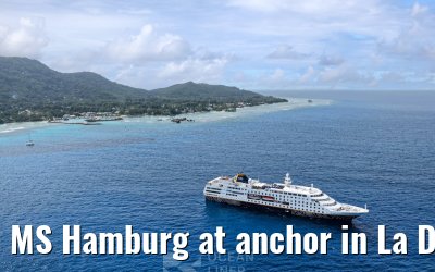 MS Hamburg at anchor in La Digue, Seychelles 24.02.2026
