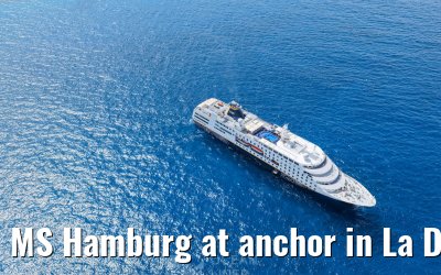 MS Hamburg at anchor in La Digue, Seychelles 24.02.2026