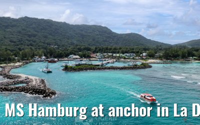MS Hamburg at anchor in La Digue, Seychelles 24.02.2026