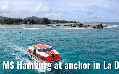 MS Hamburg at anchor in La Digue, Seychelles 24.02.2026