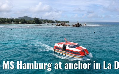 MS Hamburg at anchor in La Digue, Seychelles 24.02.2026