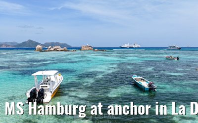 MS Hamburg at anchor in La Digue, Seychelles 24.02.2026
